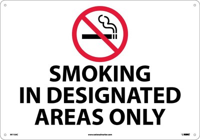 Information Signs; Smoking In Designated Areas Only, Graphic, 14 x 20, .040 Aluminum