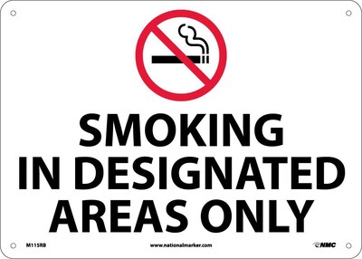 Information Signs; Smoking In Designated Areas Only, Graphic, 10X14, Rigid Plastic