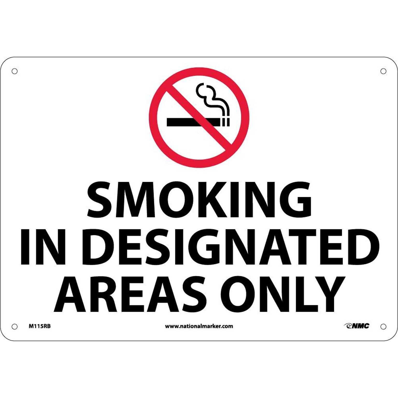 Information Signs; Smoking In Designated Areas Only, Graphic, 10X14, Rigid Plastic