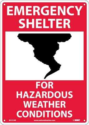 Notice Signs; Emergency Shelter For Hazardous Weather Conditions, Graphic, 14X10, .040 Aluminum
