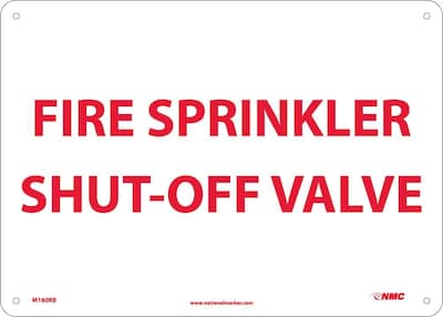 Notice Signs; Fire, Sprinkler Shut Off Valve, 10" x 14", Rigid Plastic