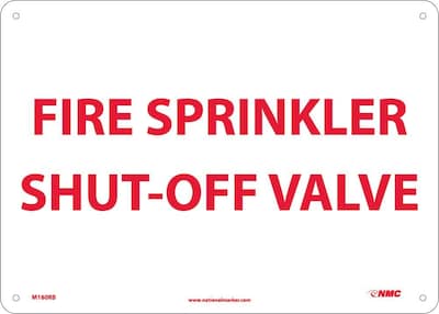 Notice Signs; Fire, Sprinkler Shut Off Valve, 10 x 14, Rigid Plastic