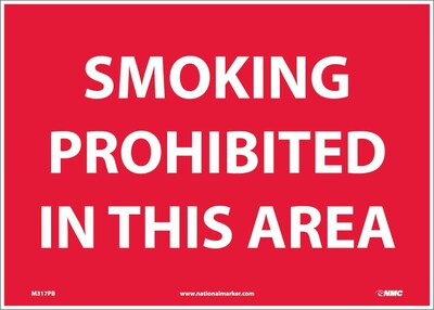 Information Labels; Smoking Prohibited In This Area, 10X14, Adhesive Vinyl