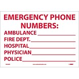 Information Labels; Emergency Phone Numbers Ambulance,Fire.., 10X14, Adhesive Vinyl