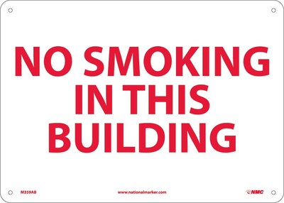 Notice Signs; No Smoking In This Building, 10X14, .040 Aluminum