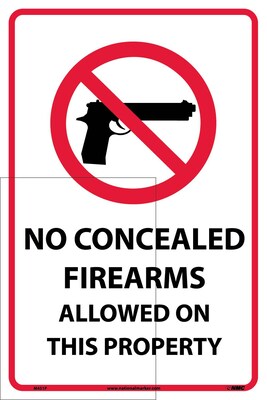 Information Labels; No Concealed Firearms Allowed On This Property, 18X12, Adhesive Vinyl