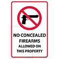 Information Labels; No Concealed Firearms Allowed On This Property, 18X12, Adhesive Vinyl