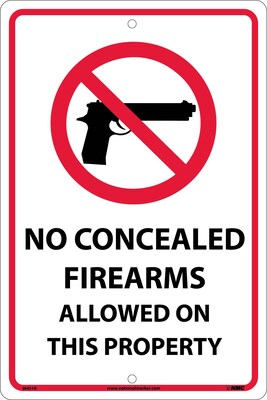 Notice Signs; No Concealed Firearms Allowed On This Property, 18X12, Rigid Plastic