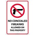 Notice Signs; No Concealed Firearms Allowed On This Property, 18X12, Rigid Plastic
