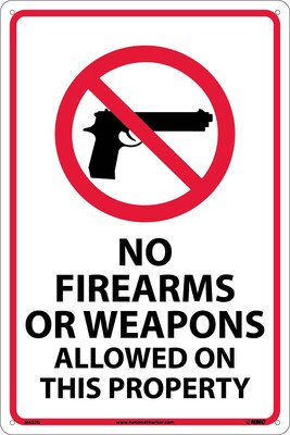 Notice Signs; No Firearms Or Weapons Allowed On This Property, 18X12, .040 Aluminum