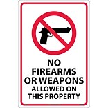 Notice Signs; No Firearms Or Weapons Allowed On This Property, 18X12, .040 Aluminum