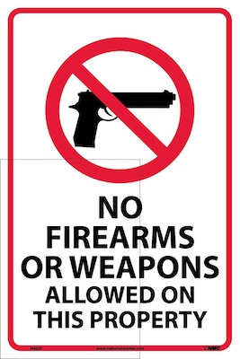 Information Labels; No Firearms Or Weapons Allowed On This Property, 18X12, Adhesive Vinyl