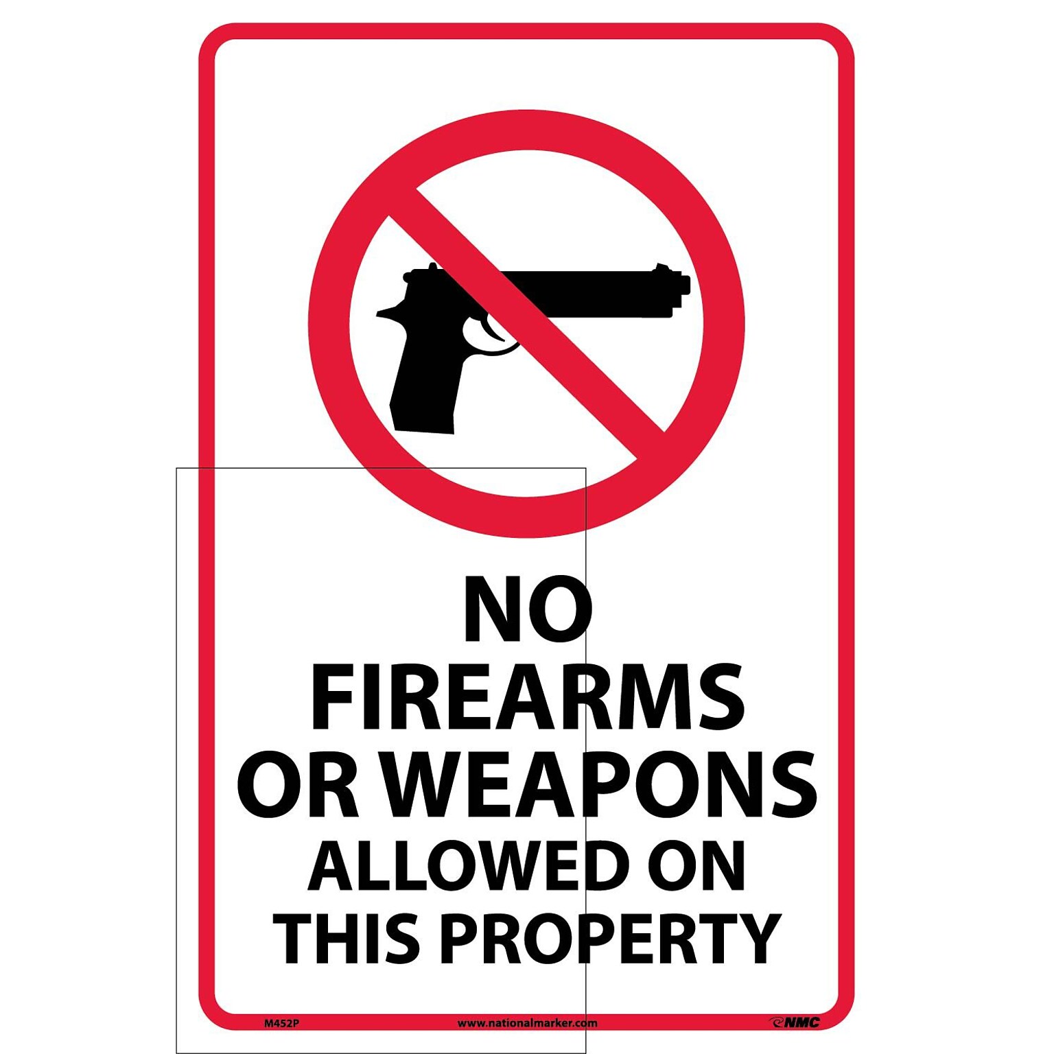 Information Labels; No Firearms Or Weapons Allowed On This Property, 18X12, Adhesive Vinyl
