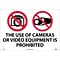 Notice Signs; The Use Of Cameras Or Video Equipment Is Prohibited, 14X20, Rigid Plastic