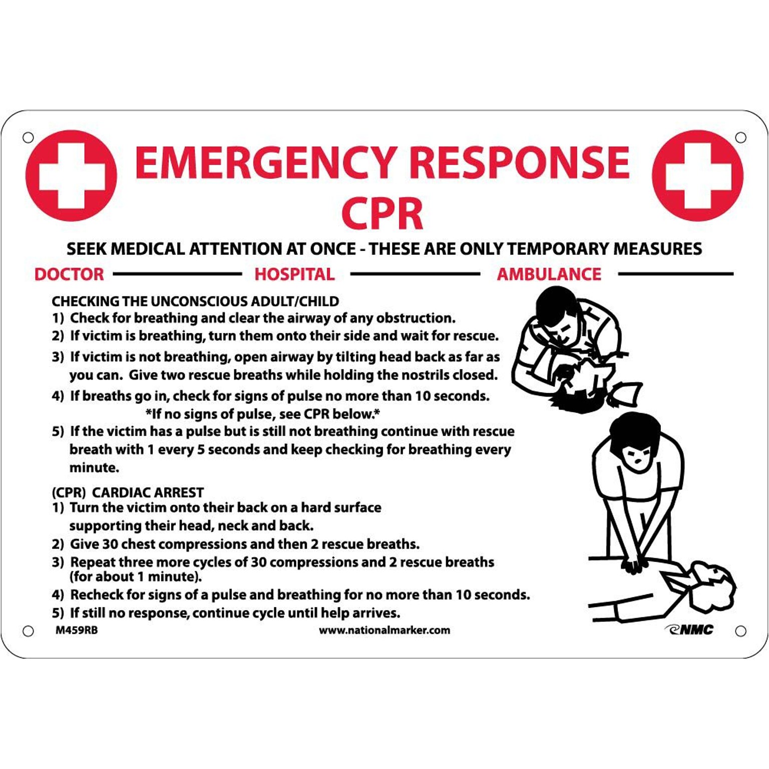 Notice Signs; Cpr Emergency Response, 10X14, Rigid Plastic