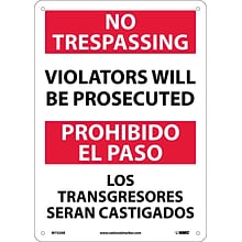 Notice Signs; No Trespassing Violators Will Be Prosecuted, Bilingual, 14X10, .040 Aluminum