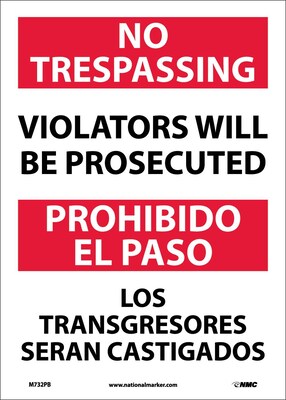 Information Labels; No Trespassing Violators Will Be Prosecuted, Bilingual, 14X10, Adhesive Vinyl