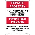 Private Property No Trespassing Violators Will Be Prosecuted, Bilingual, 14X10, .040 Aluminum