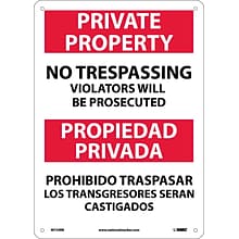 Private Property No Trespassing Violators Will Be Prosecuted, Bilingual, 14X10, Rigid Plastic