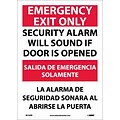 Emergency Exit Security Alarm Will Sound If Door Is Opened, Bilingual, 14X10, Adhesive Vinyl