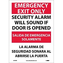 Emergency Exit Security Alarm Will Sound If Door Is Opened, Bilingual, 14X10, Adhesive Vinyl