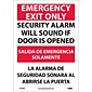 Emergency Exit Security Alarm Will Sound If Door Is Opened, Bilingual, 14X10, Adhesive Vinyl