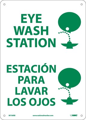 Notice Signs; Eye Wash Station (Graphic), Bilingual, 14X10, Rigid Plastic