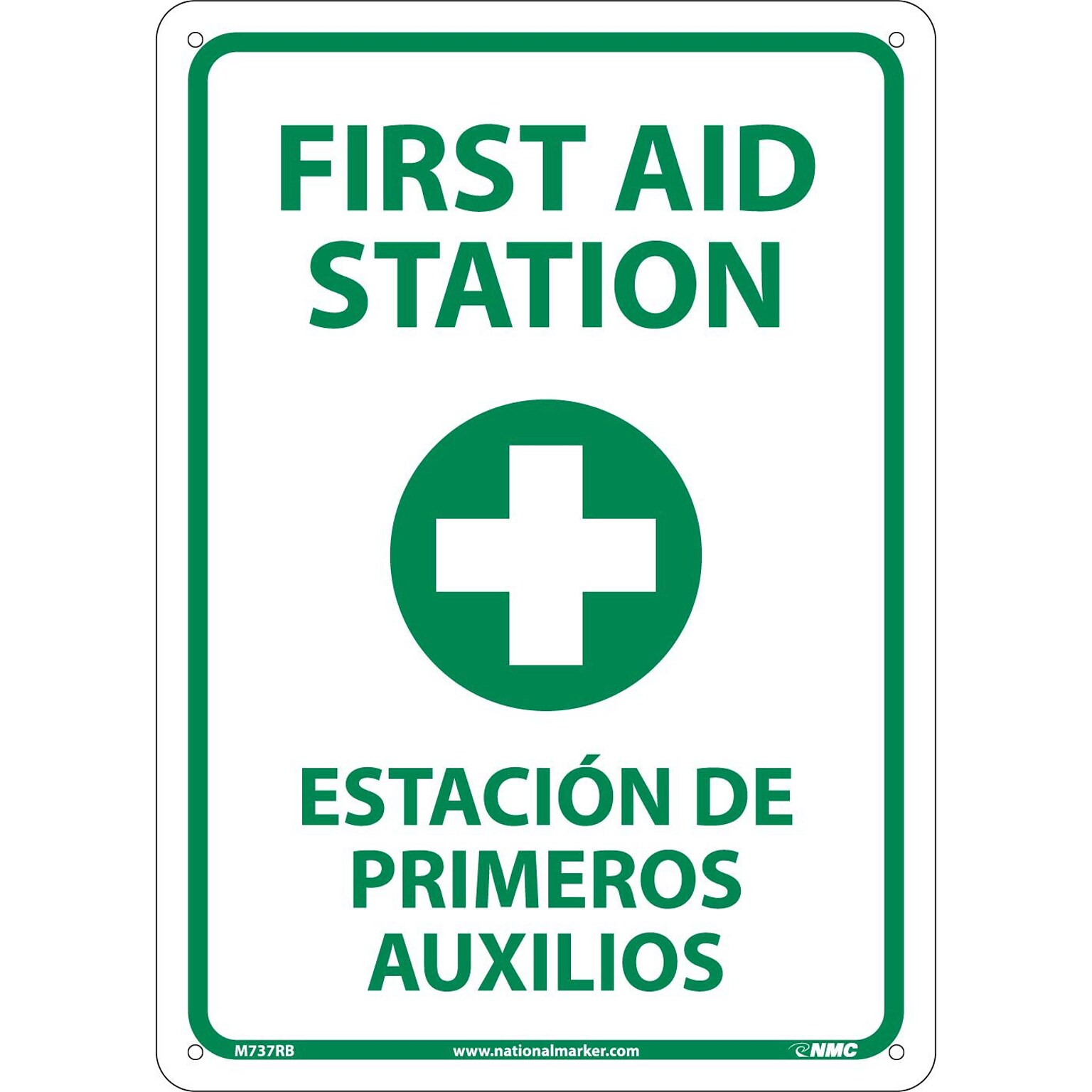 Notice Signs; First Aid Station (Graphic), Bilingual, 14X10, Rigid Plastic