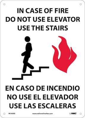 Notice Signs; In Case Of Fire Do Not Use Elevator Use Stairs Graphic, Bilingual 14X10, Rigid Plastic