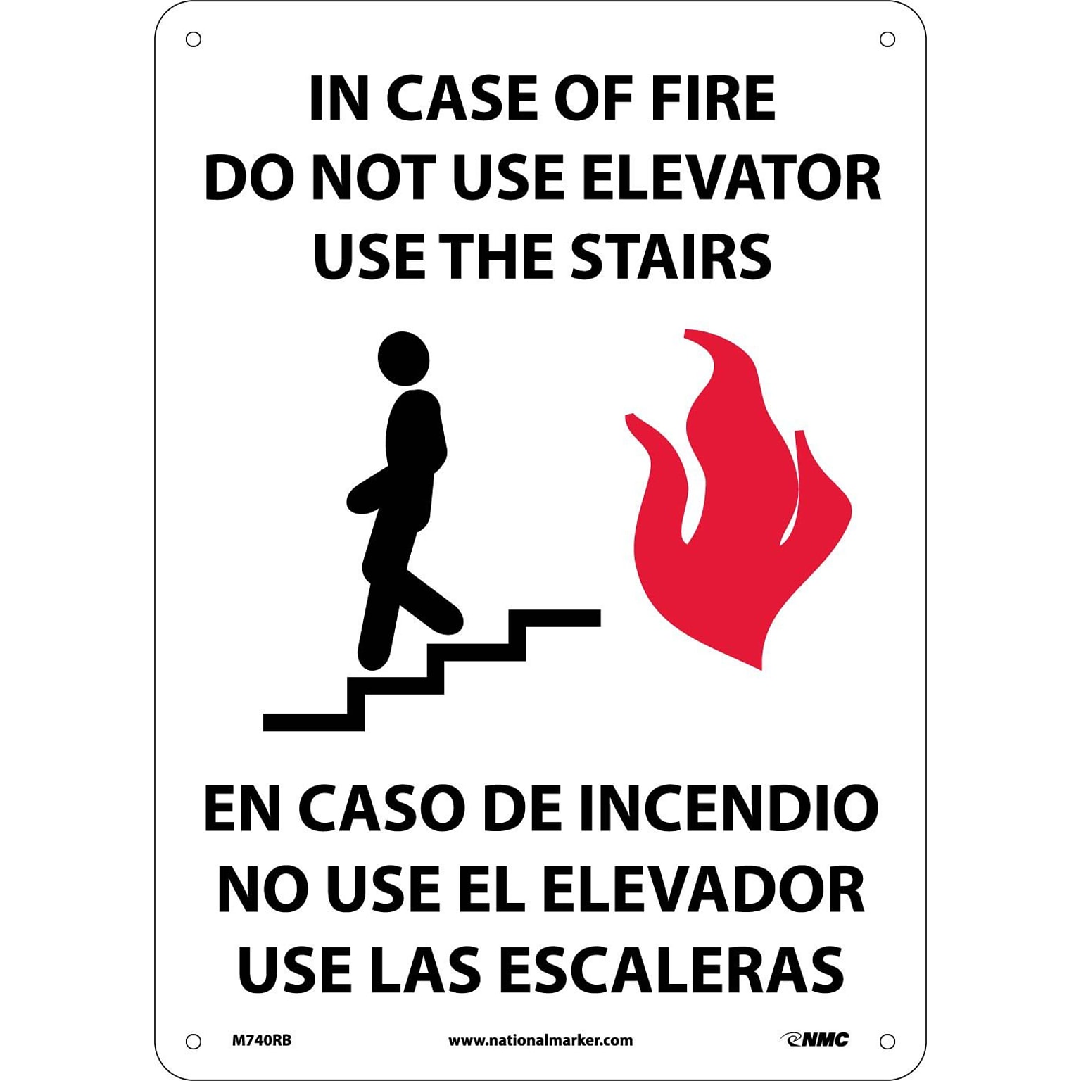 Notice Signs; In Case Of Fire Do Not Use Elevator Use Stairs Graphic, Bilingual 14X10, Rigid Plastic