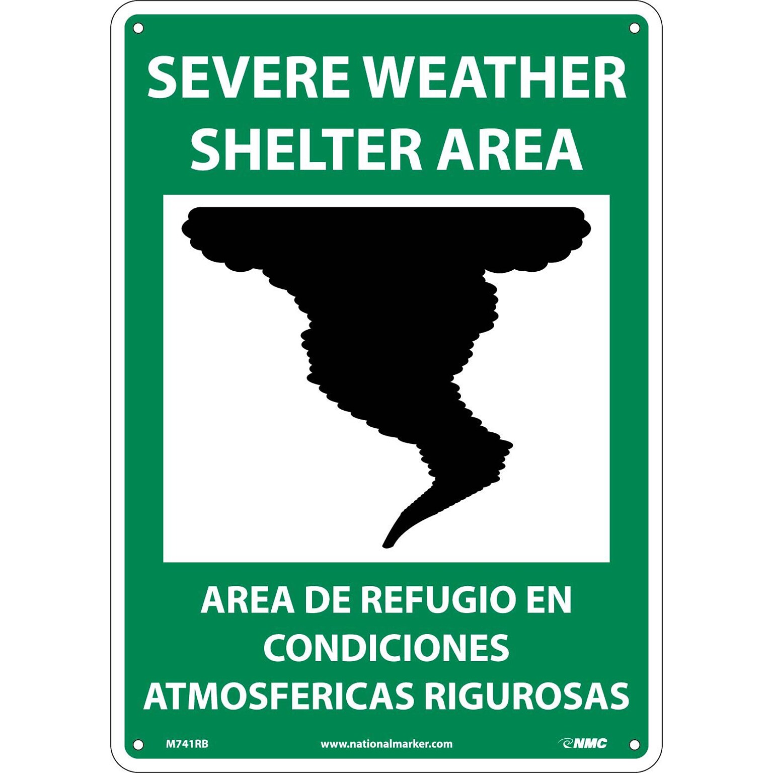 Notice Signs; Severe Weather Shelter Area (Graphic), Bilingual, 14X10, Rigid Plastic