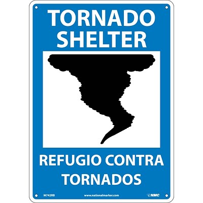 Notice Signs; Tornado Shelter (Graphic), Bilingual, 14X10, Rigid Plastic