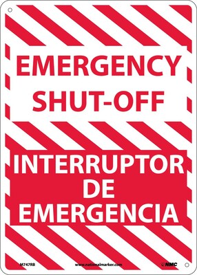 Emergency Shut-Off, Bilingual, 14X10, Rigid Plastic, Notice Sign
