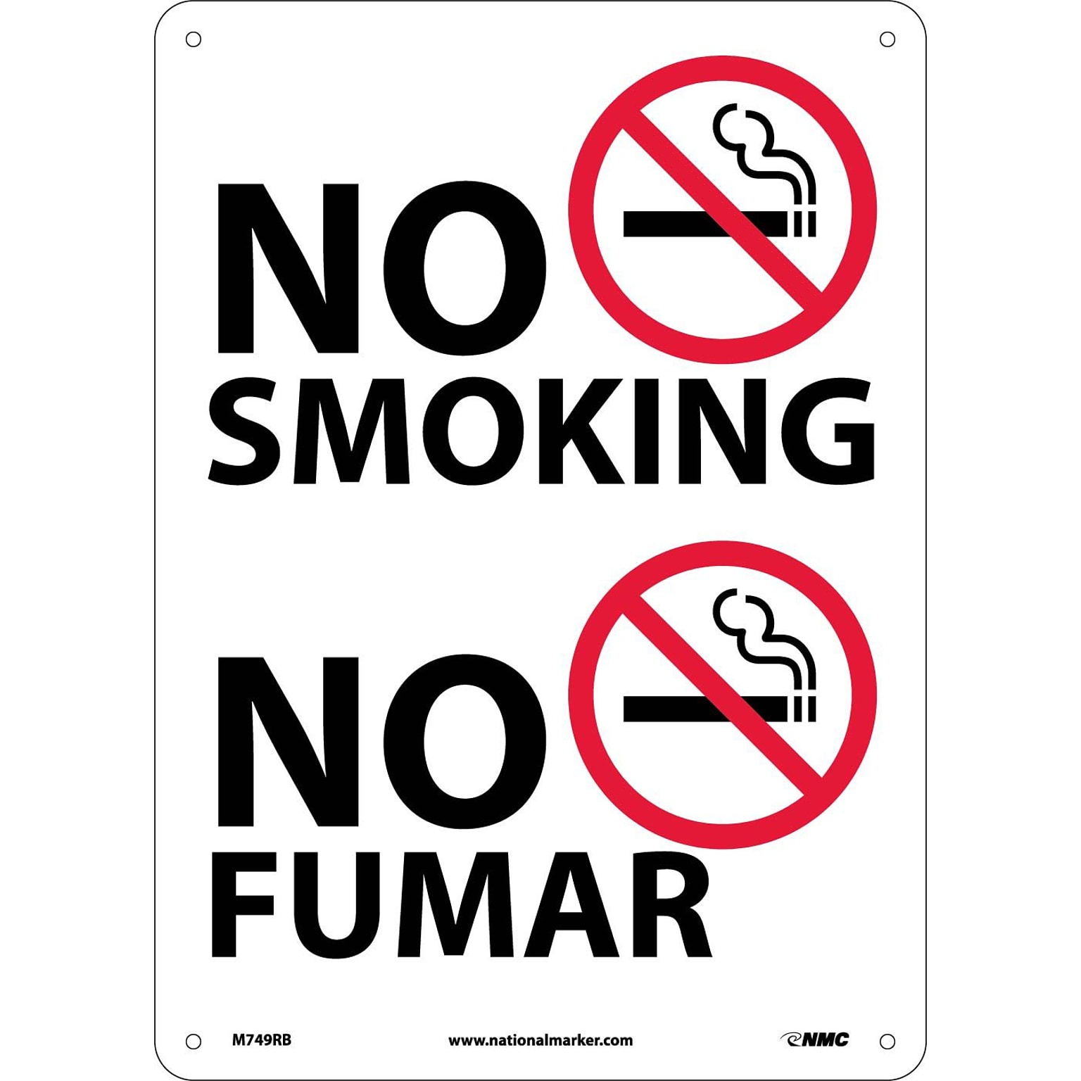 Information Signs; No Smoking (Graphic), Bilingual, 14X10, Rigid Plastic