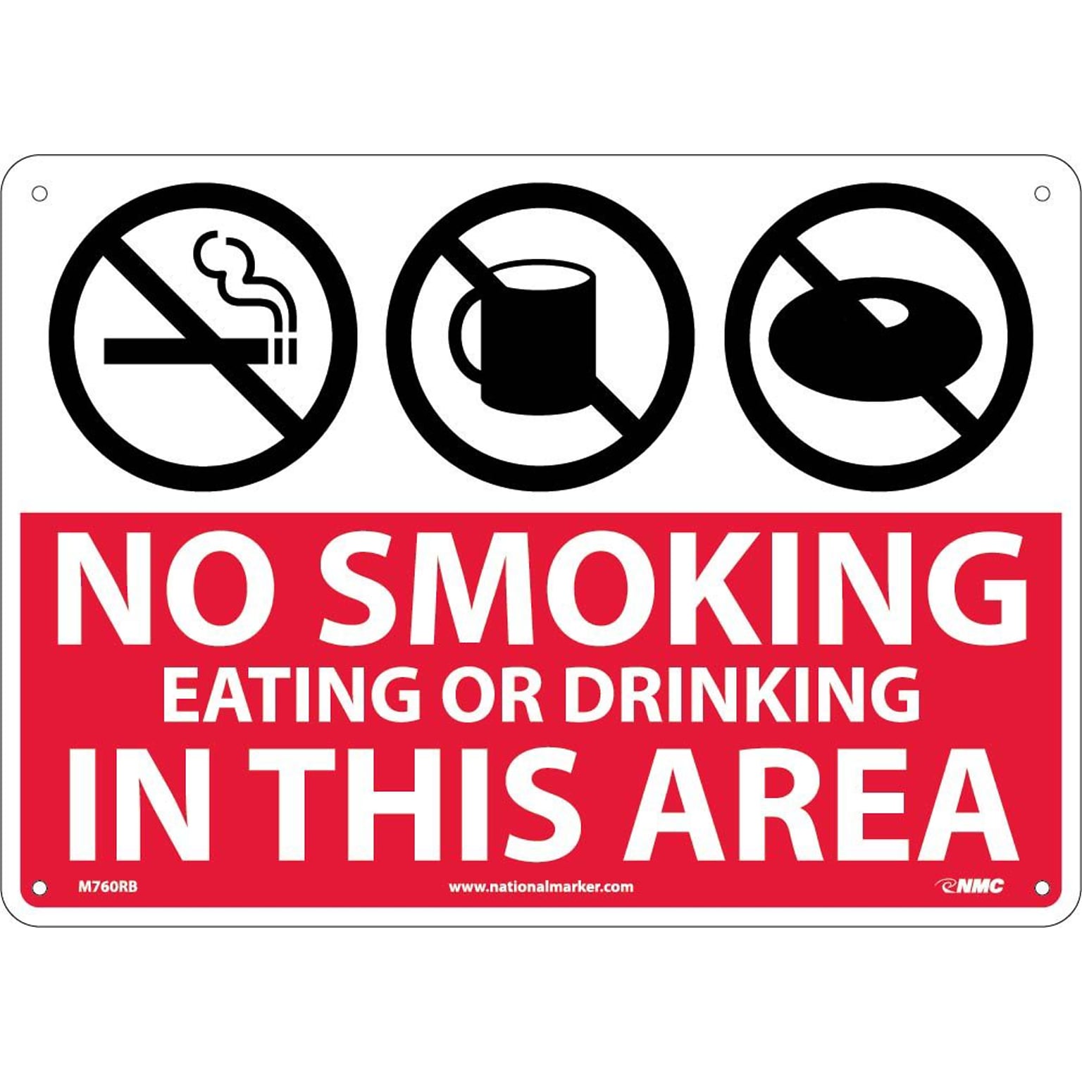 Information Signs; No Smoking Eating Or Drinking In This Area (Graphics), 10X14, Rigid Plastic