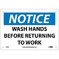 Notice Signs; Wash Hands Before Returning To Work, 7X10, Rigid Plastic