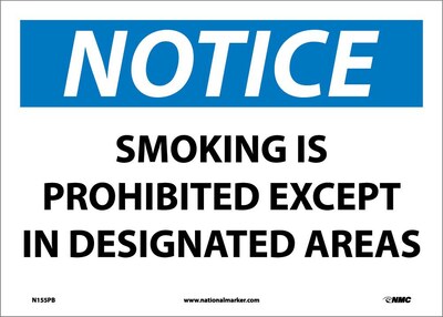 Notice Labels; Smoking Is Prohibited Except In Designated.., 10X14, Adhesive Vinyl