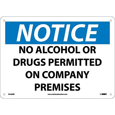 Notice Signs; No Alcohol Or Drugs Permitted On Company Premises, 10X14, Rigid Plastic