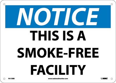 This Is A Smoke-Free Facility, 10X14, Rigid Plastic, Notice Sign
