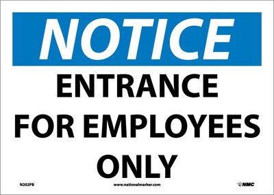 Notice Labels; Entrance For Employees Only, 10 x 14, Adhesive Vinyl