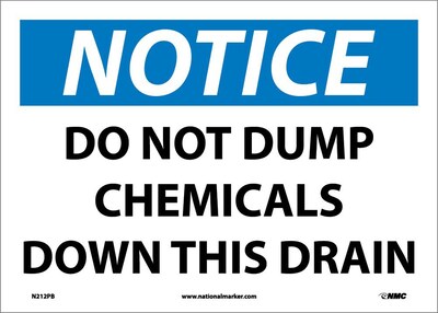 Notice Labels; Do Not Dump Chemicals Down This Drain, 10X14, Adhesive Vinyl