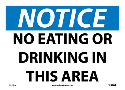 Notice Labels; No Eating Or Drinking In This Area, 10X14, Adhesive Vinyl