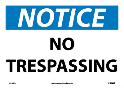 Notice Labels; No Trespassing, 10X14, Adhesive Vinyl