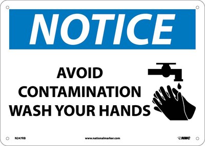 Notice Signs; Avoid Contamination Wash Your Hands, Graphic, 10X14, Rigid Plastic