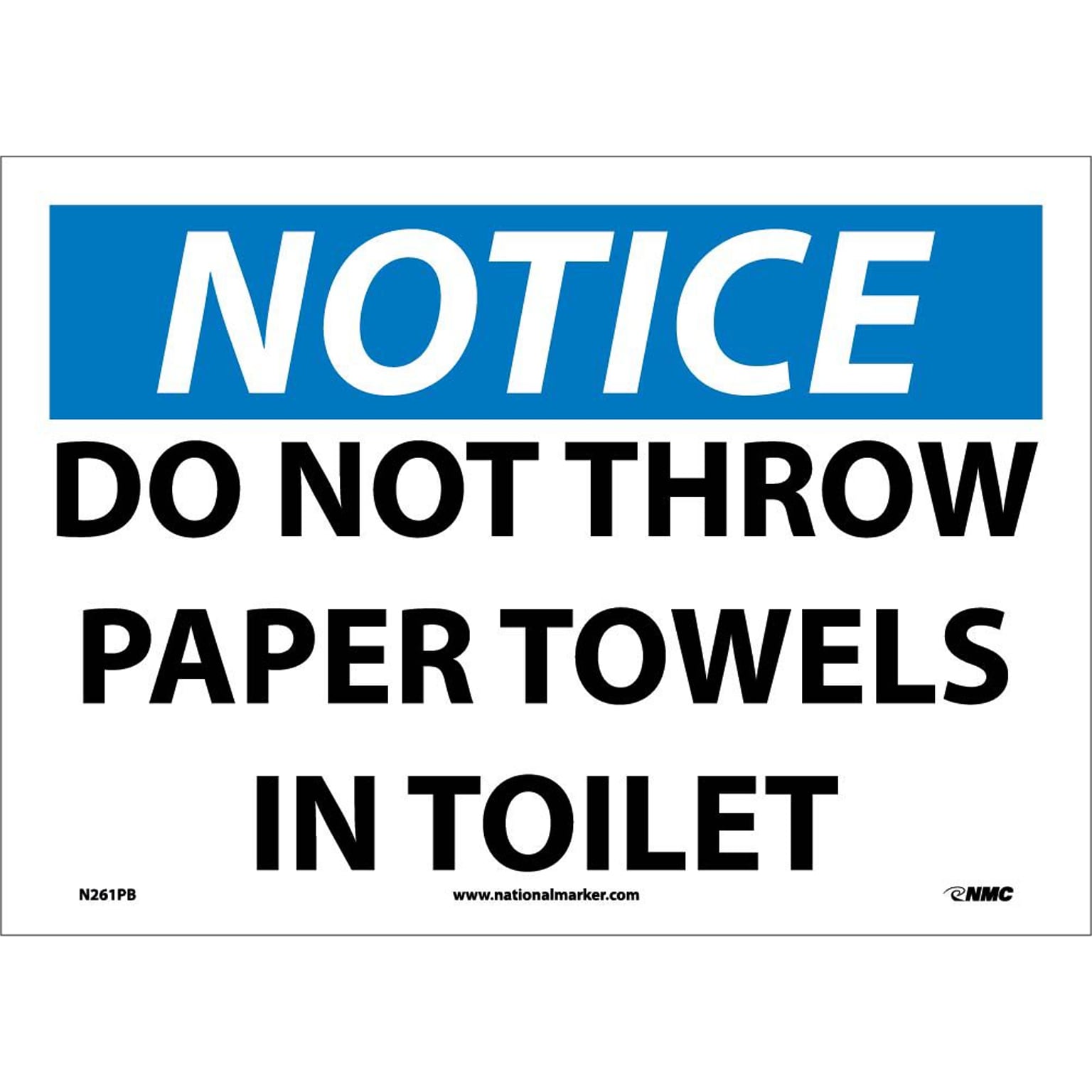 Notice Labels; Do Not Throw Paper Towels In Toilet, 10 x 14, Adhesive Vinyl
