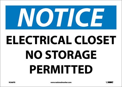 Notice Labels; Electrical Closet No Storage Permitted, 10 x 14, Adhesive Vinyl