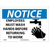 Notice Labels; Employees Must Wash Hands Before Returning To Work, Graphic, 10X14, Adhesive Vinyl