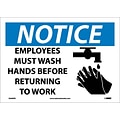Notice Labels; Employees Must Wash Hands Before Returning To Work, Graphic, 10 x 14, Adhesive Vinyl