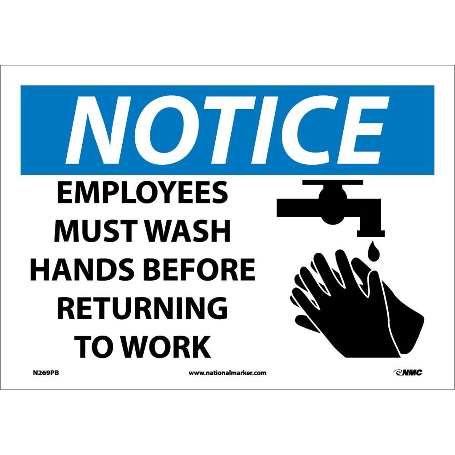 Notice Labels; Employees Must Wash Hands Before Returning To Work, Graphic, 10 x 14, Adhesive Vinyl