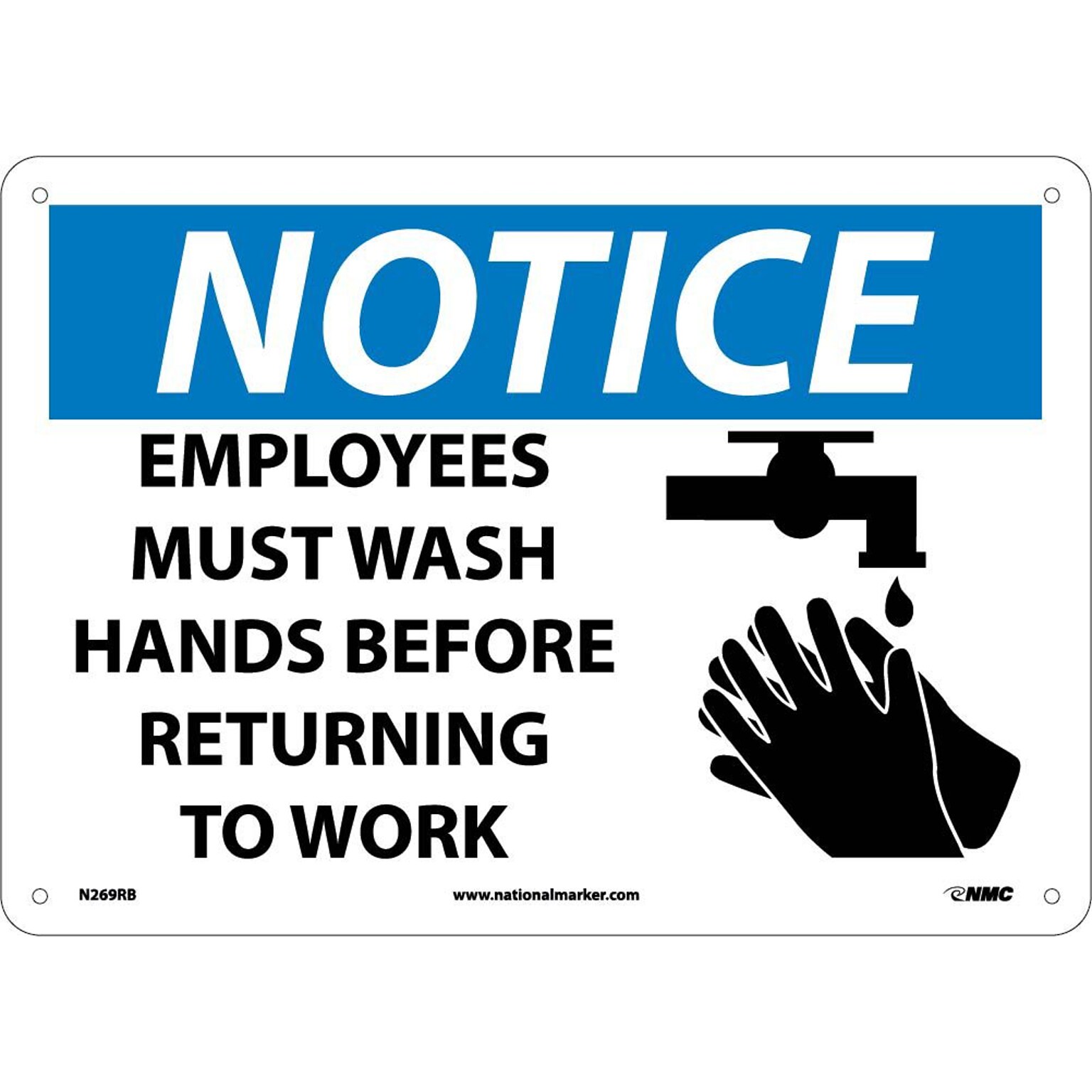 Notice Signs; Employees Must Wash Hands Before Returning To Work, Graphic, 10X14, Rigid Plastic